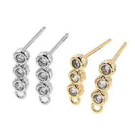 Brass Stud Earring Finding, with Crystal Rhinestone and Horizontal Loop