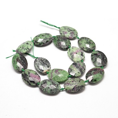 Natural Ruby in Zoisite Beads Strands, Faceted Oval, 25x18x7mm, Hole: 1mm, about 15pcs/strand, 16 inch