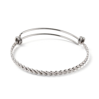 304 Stainless Steel Expandable Bangle for Girl Women, Adjustable Rope Style Twisted Wire Blank Bangle