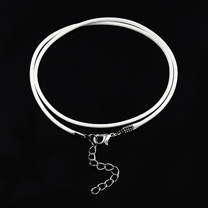 Cordón de cuero de imitación, negro, de color platino broche de hierro y cadena ajustable, para la fabricación de joyas de bricolaje
