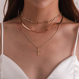 Fashionable Multi-layered Cross Pendant Necklace with Shimmering Rhinestones for Women