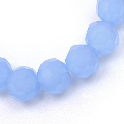 Imitation Jade Glass Bead Strands, Faceted(32 Facets) Round, 8mm, Hole: 1mm, about 72pcs/strand, 21.2 inch