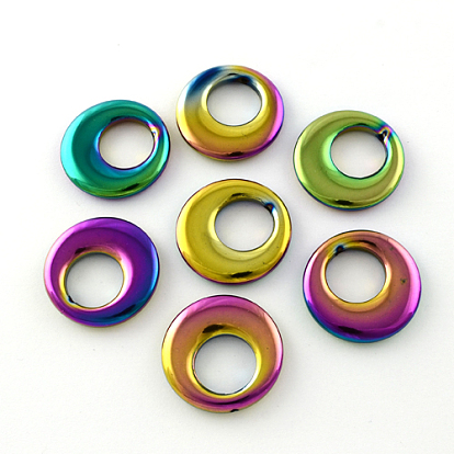 Non-magnetic Synthetic Hematite Pendants, Half Drilled, Grade A, Multi-color Plated, Donut, 29x4mm, Half Drilled Hole: 1mm