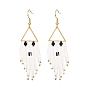 Halloween Theme Glass Seed Braided Ghost Chandelier Earrings, Golden 304 Stainless Steel Tassel Earrings for Women