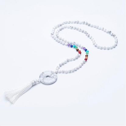 Natural Gemstone Beaded Necklaces, with Tassel Pendants