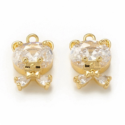 Clear Glass Pendnants, with Brass Findings, Bear Charms