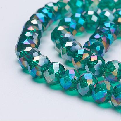 Electroplate Glass Beads Strands, AB Color Plated, Faceted, Rondelle