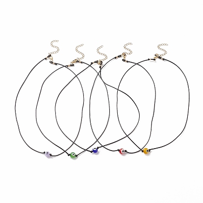 5 piezas 5 collares colgantes de cuentas redondas de mal de ojo de murano de color con cordón de poliéster encerado para mujeres