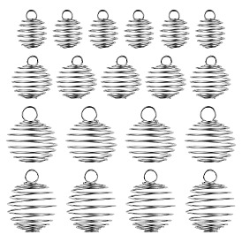 40Pcs 4 Styles Iron Wire Pendants, Spiral Bead Cage Pendants, Round