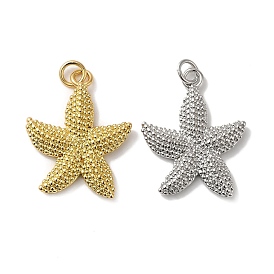 Rack Plating Brass Pendants, with Jump Ring, Lead Free & Cadmium Free, Long-Lasting Plated, Starfish Charm