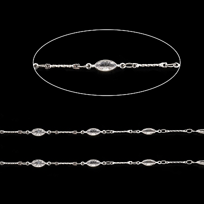 Brass Horse Eye Link Chains, with Clear Cubic Zirconia Beaded, Unwelded, with Spool