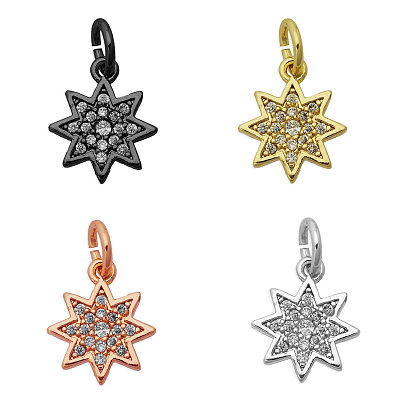 Brass Micro Pave Clear Cubic Zirconia Charms, with Jump Ring, Star