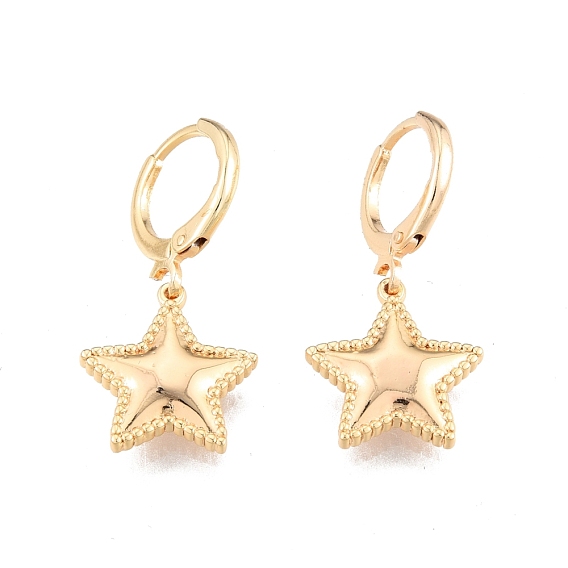 Brass Star Dangle Leverback Earrings for Women, Cadmium Free & Nickel Free & Lead Free
