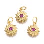Brass Micro Pave Cubic Zirconia Pendants, with Jump Ring, Sun with Eye, Real 18K Gold Plated