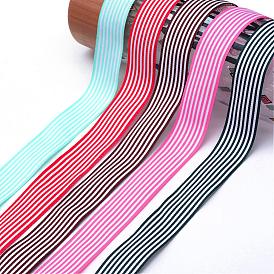 Striped Polyester Grosgrain Ribbon, Christmas Ribbon, 1 inch (25mm), about 100yards/roll(91.44m/roll)