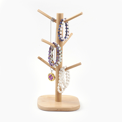 Muestra de pulsera de bambú, árbol de bastidor de taza de bambú, expositor de joyas multifuncional