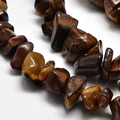 Chip Natural Tiger Eye Beads Strands, 5~8x5~8mm, Hole: 1mm, 34 inch