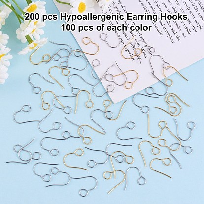 100 pcs 2 couleurs 316 crochets de boucle d'oreille en acier inoxydable chirurgical, fil d'oreille, avec boucles horizontales
