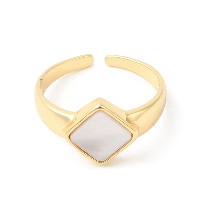Natural Shell Rhombus Open Cuff Rings, Brass Jewelry for Women