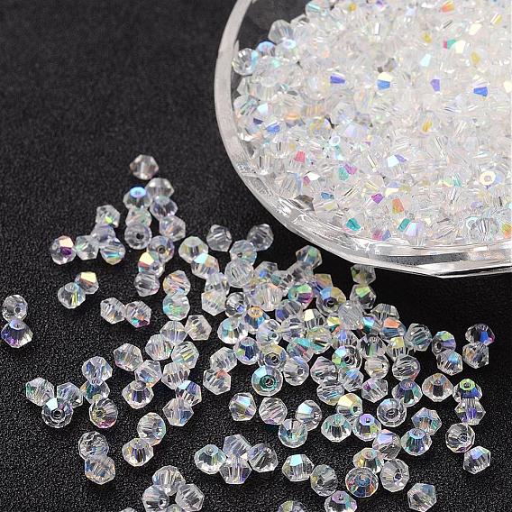 Perles en verre cristallisées d'imitation , couleur ab , facette, Toupie, vendu par sac