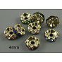 Brass Rhinestone Spacer Beads, Grade AAA, Wavy Edge, Nickel Free, Antique Bronze Metal Color, Rondelle, 4x2mm, Hole: 1mm