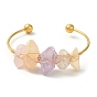 Natural Quartz Crystal Chips Beaded Cuff Bangle, 304 Stainless Steel Torque Bangles with Copper Wired
