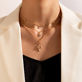 Minimalist Triple Layer Star Snake Tassel Necklace - Versatile Collarbone Chain Accessory