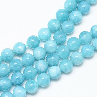 Brins de perles de quartz bleu naturel, imitation couleur amazonite, ronde, teint