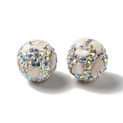 Perles de strass d'argile polymère , avec éclats d'imitation de pierres précieuses, ronde