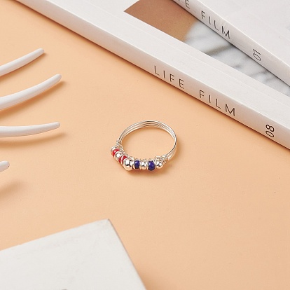 Bague de doigt de perles tressées de graines japonaises de la fête de l'indépendance, bijoux enveloppés de fil de laiton argenté pour femmes
