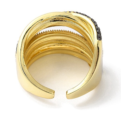 Anillo de puño abierto entrecruzado de varias líneas de circonita cúbica, anillo ancho de latón chapado en oro real 18k, sin plomo y el cadmio