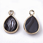 Gemstone Charms, with Light Gold Plated Brass Edge and Loop, Teardrop, Faceted