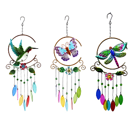 Humming Bird/Butterfly/Dragonfly Wind Chimes, Glass & Iron Art Pendant Decorations