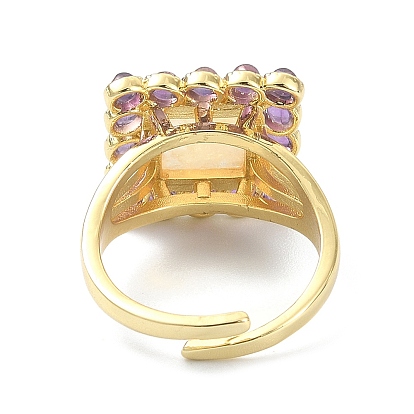 Прямоугольное регулируемое кольцо из смеси натуральных и синтетических драгоценных камней, широкое женское кольцо из настоящей позолоченной латуни с покрытием 18k
