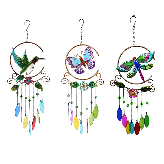 Carillons éoliens colibri/papillon/libellule, décorations pendantes d'art en verre et en fer