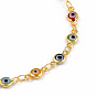 Brass Evil Eye Lampwork Link Chain Necklaces, with 304 Stainless Steel Lobster Claw Clasps