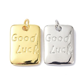 Eco-Friendly Brass Pendants, with Jump Ring, Long-Lasting Plated, Rectangle with Word Good Luck
