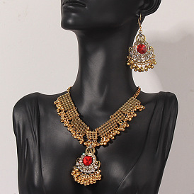 Boucles d'oreilles collier à franges vintage bohème serties d'alliage w, Bijoux de style palais à atmosphère exagérée européenne et américaine pour femmes.