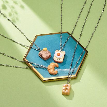 Ожерелья с подвесками из смолы в форме хлеба, 304 колье из троса из нержавеющей стали для женщин