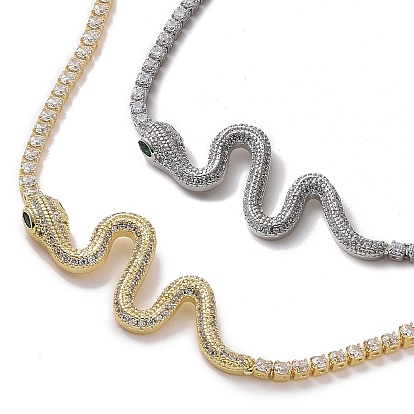 Collar con colgante de serpiente de zirconia cúbica con cadenas de copa, joyas de latón para mujer