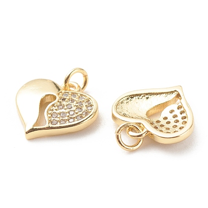 Brass Micro Pave Clear Cubic Zirconia Pendants, with Jump Ring, Cadmium Free & Lead Free, Heart