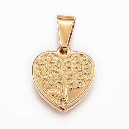 304 Stainless Steel Pendants, Heart with Tree