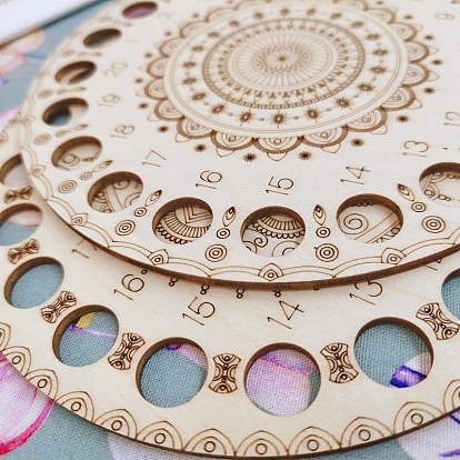 20-Position Mandala Theme Basswood Embroidery Thread Plate, Cross Stitch Threading Board Tools, Flat Round with Flower Pattern