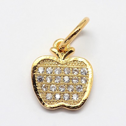 CZ Brass Micro Pave Cubic Zirconia Apple Charms, 12x10x2mm, Ring: 7x1.1mm