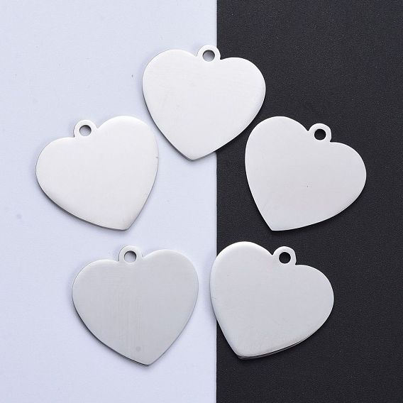 304 Stainless Steel Pendants, Manual Polishing, Blank Stamping Tags, Heart