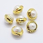 Natural Cultured Freshwater Pearl Beads, Edge Golden Plated, Round