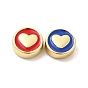 Perles d'émail en laiton plaqué or véritable 18k, plat et circulaire avec coeur