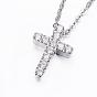 304 Stainless Steel Pendant Necklaces, with Cubic Zirconia, Cross