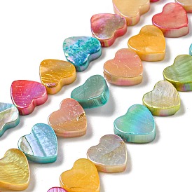 Electroplated Natural Freshwater Shell Beads Strands, Rainbow Color Heart