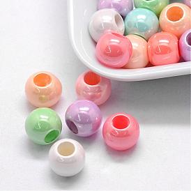 ABS Plastic Imitation Pearl European Beads, Large Hole Rondelle Beads, Pearlized